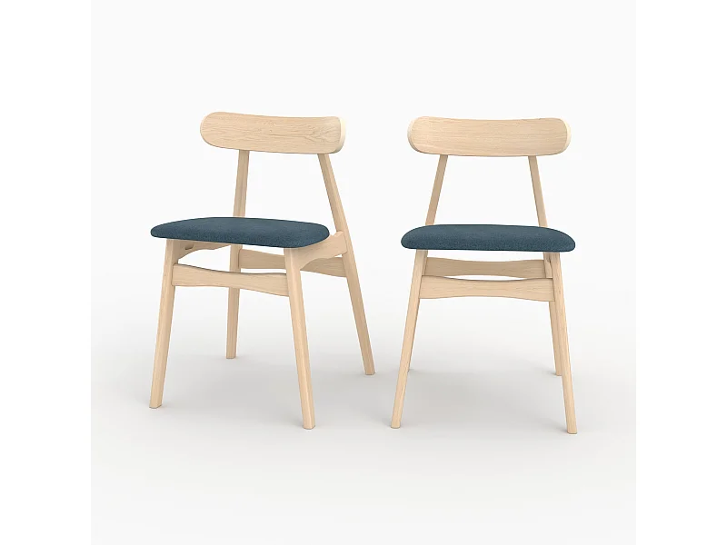 Lot de 2 chaises en tissu bleu et bois d'hévéa - Lisette