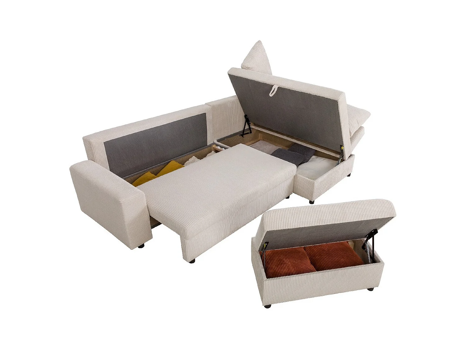 Canapé d'angle convertible réversible 4/5 places en velours côtelé beige - Malte