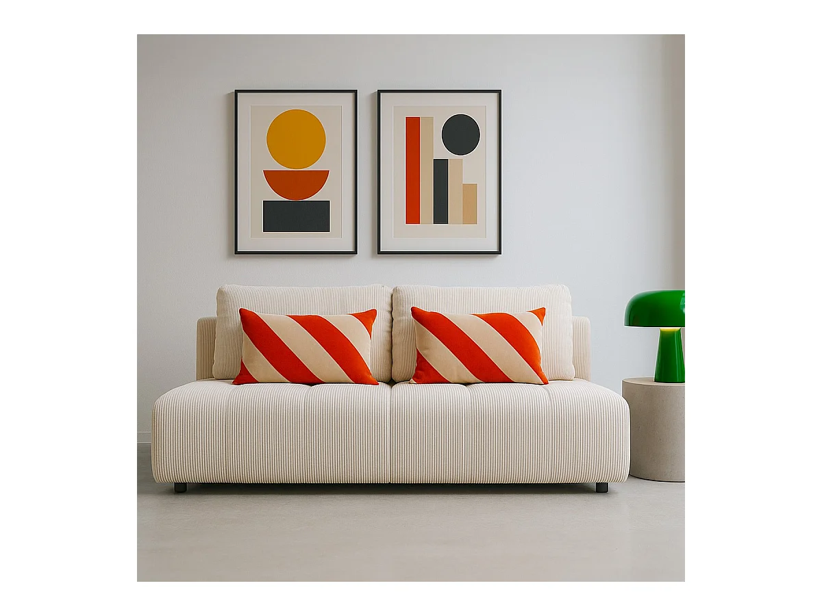 Canapé convertible 3 places en velours côtelé beige - Sacha