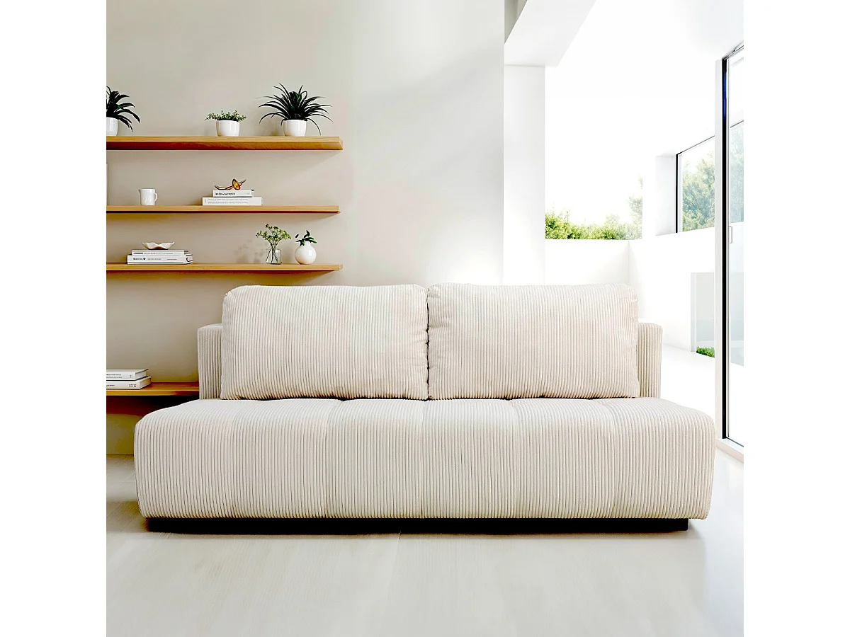 Canapé convertible 3 places en velours côtelé beige - Sacha