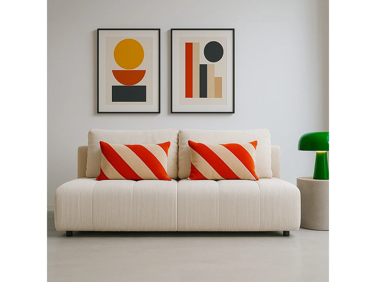 Canapé convertible 3 places en velours côtelé beige - Sacha