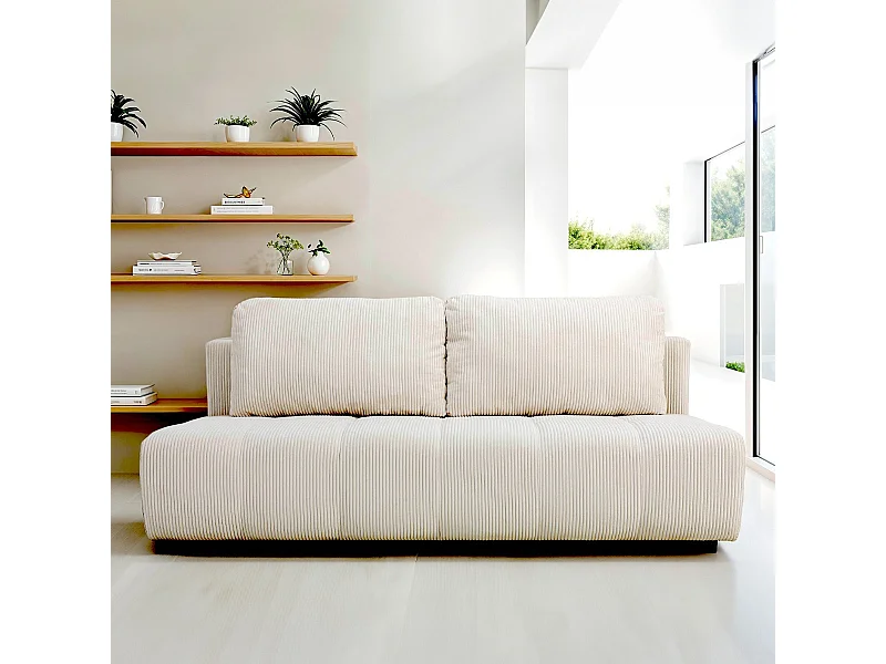 Canapé convertible 3 places en velours côtelé beige - Sacha