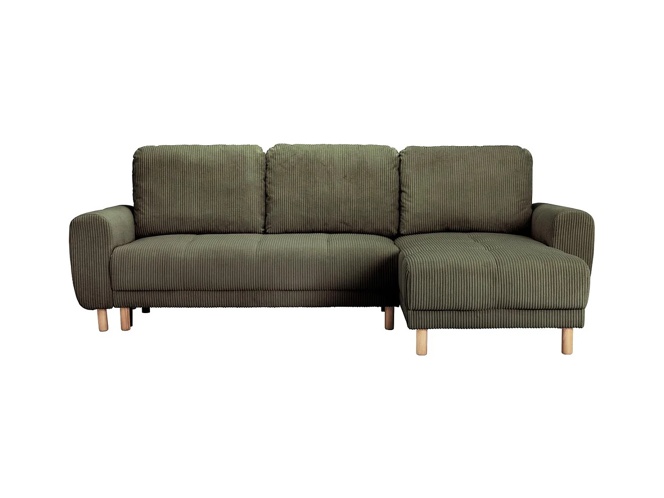 Canapé d'angle convertible réversible 3/4 places en velours côtelé vert kaki - Alva