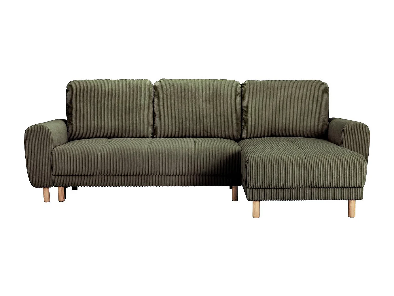 Canapé d'angle convertible réversible 3/4 places en velours côtelé vert kaki - Alva