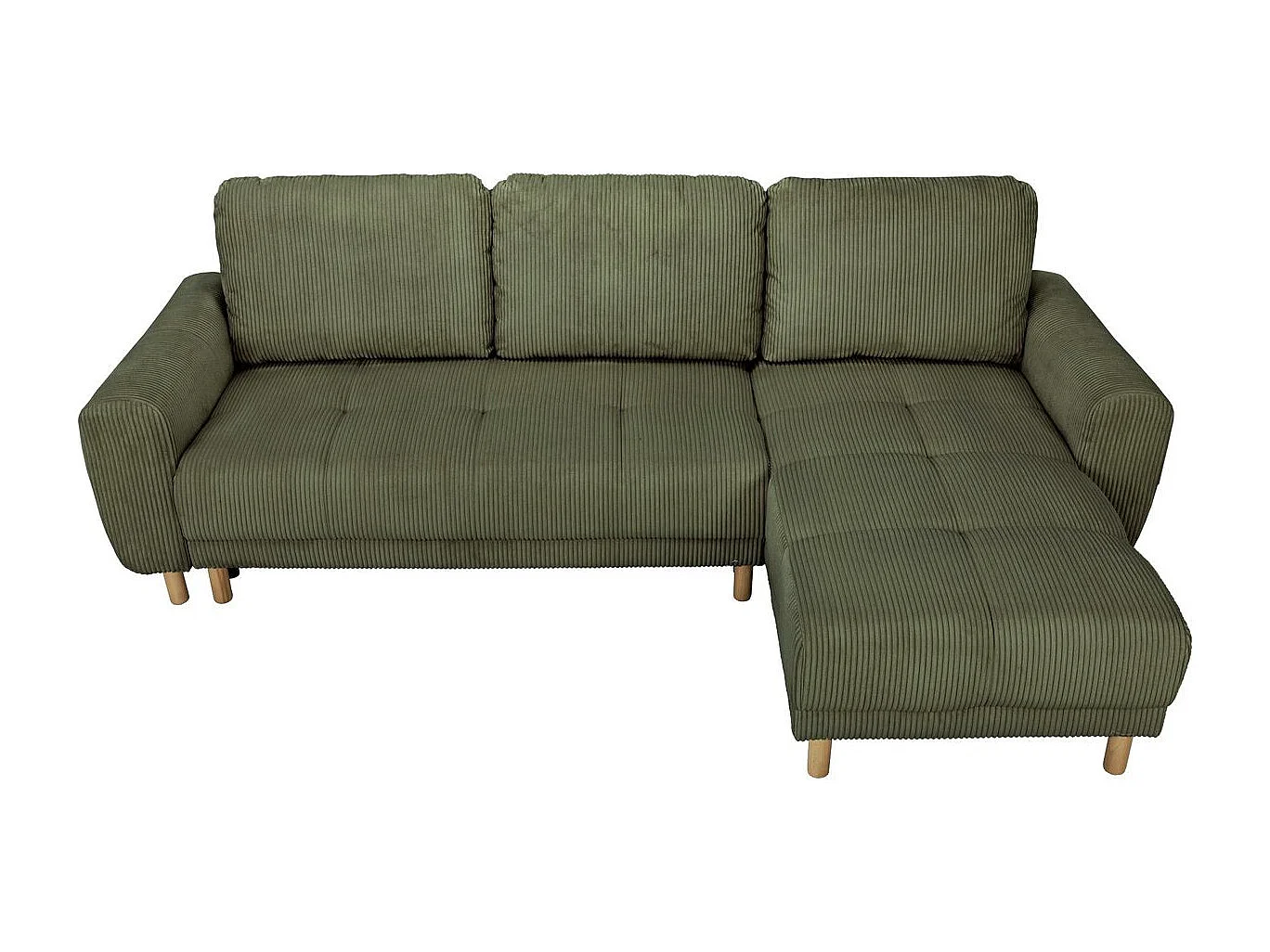 Canapé d'angle convertible réversible 3/4 places en velours côtelé vert kaki - Alva