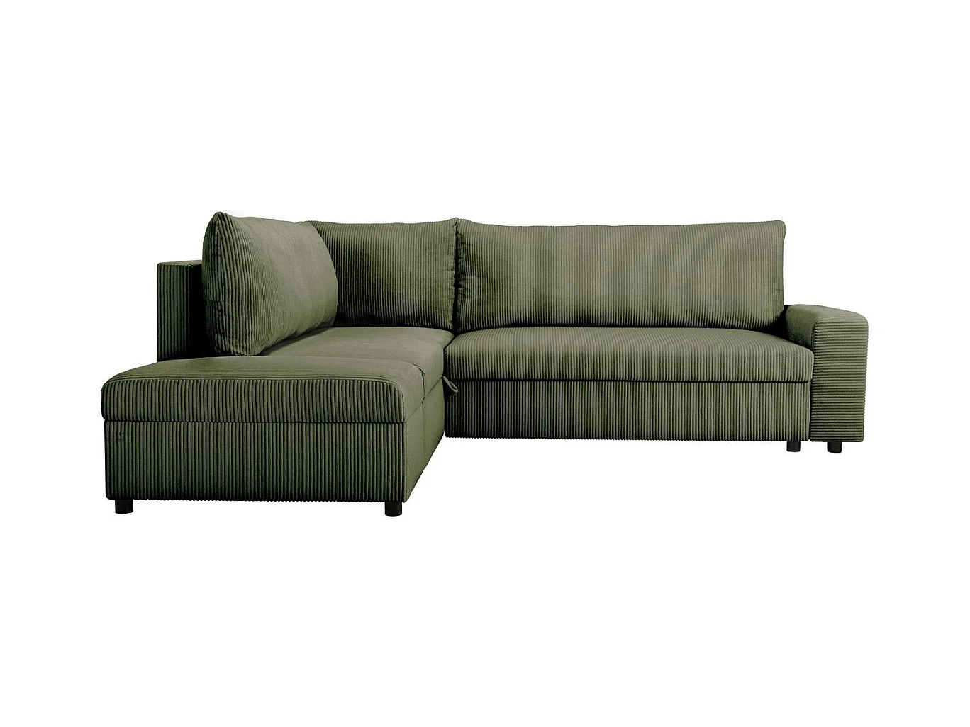 Canapé d'angle convertible réversible 4/5 places en velours côtelé vert kaki - Malte