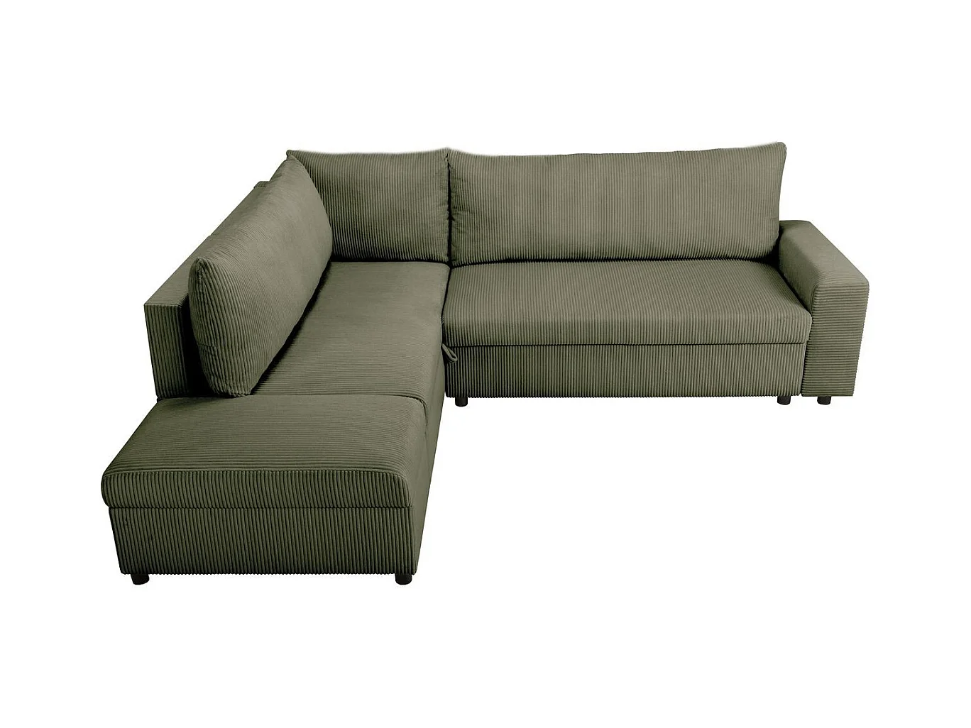 Canapé d'angle convertible réversible 4/5 places en velours côtelé vert kaki - Malte