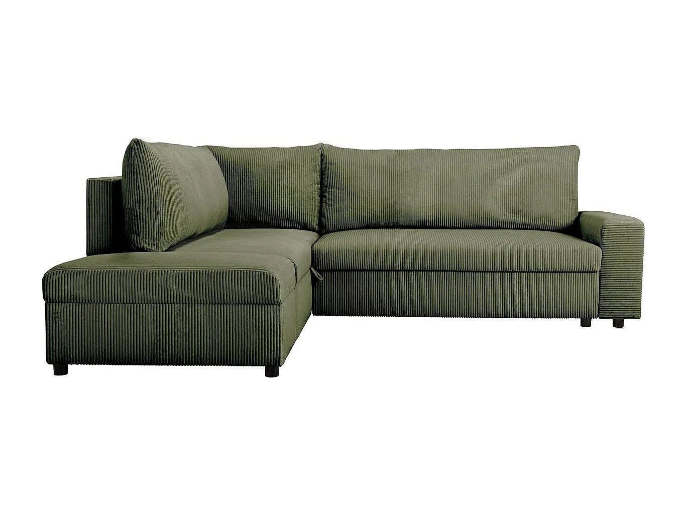 Canapé d'angle convertible réversible 4/5 places en velours côtelé vert kaki - Malte