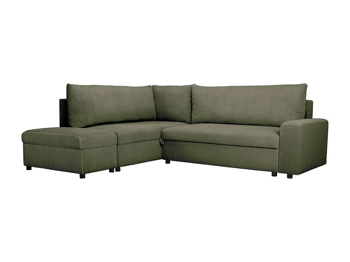 Canapé d'angle convertible réversible 4/5 places en velours côtelé vert kaki - Malte