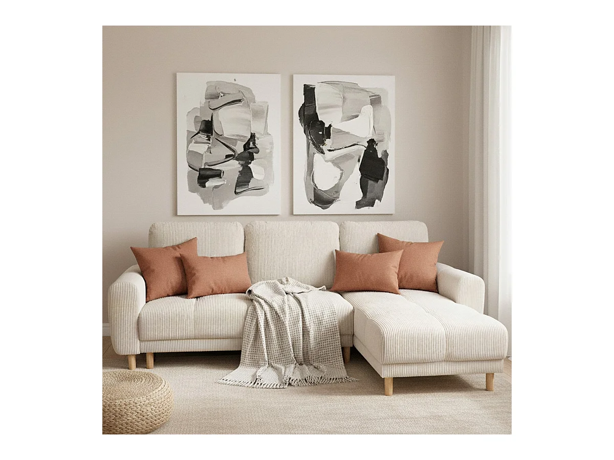 Canapé d'angle convertible réversible 3/4 places en velours côtelé beige - Alva