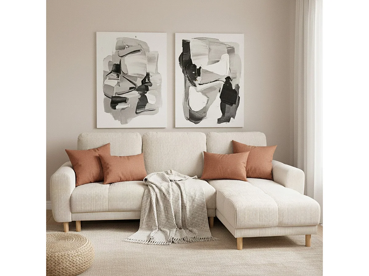 Canapé d'angle convertible réversible 3/4 places en velours côtelé beige - Alva