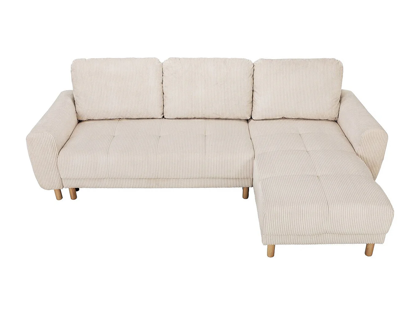 Canapé d'angle convertible réversible 3/4 places en velours côtelé beige - Alva