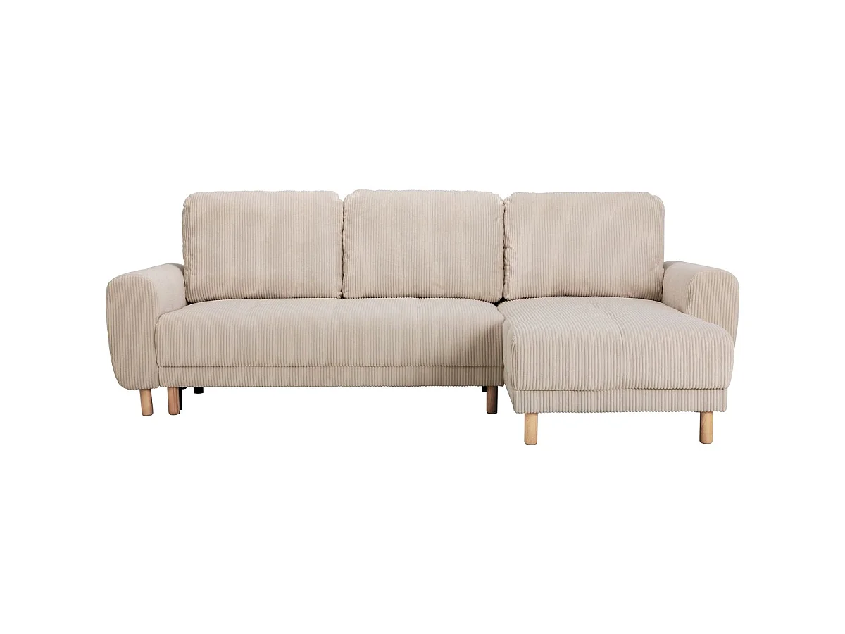 Canapé d'angle réversible convertible 4 places en velours côtelé beige ALVA