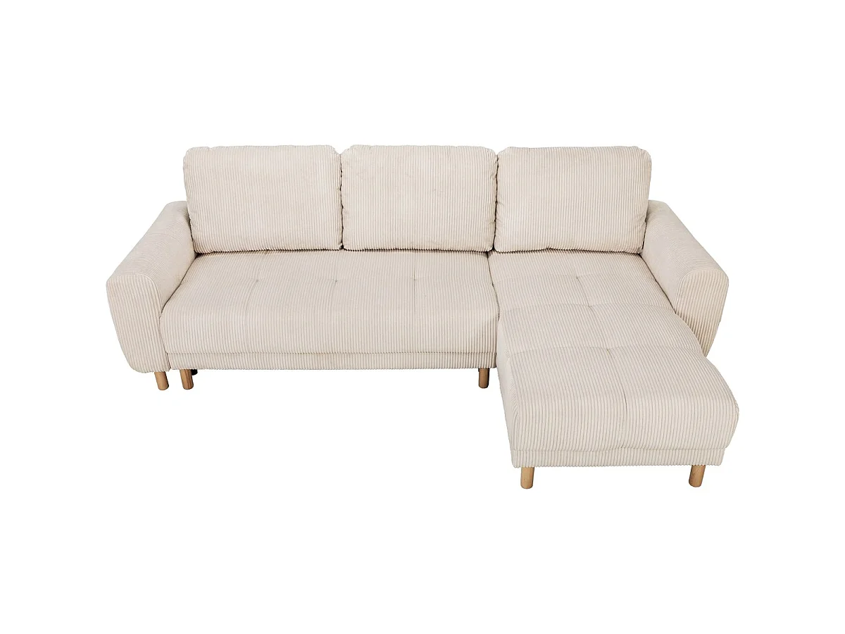 Canapé d'angle réversible convertible 4 places en velours côtelé beige ALVA