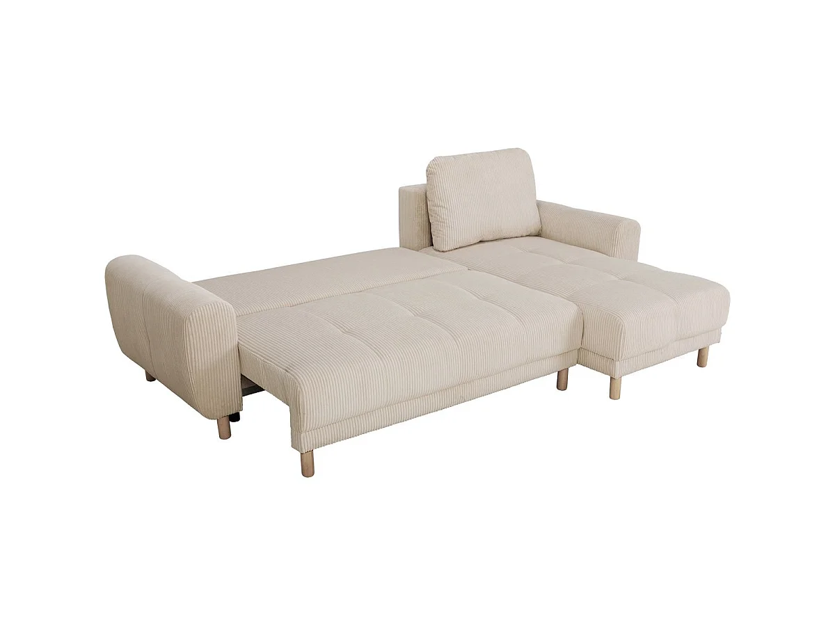 Canapé d'angle réversible convertible 4 places en velours côtelé beige ALVA