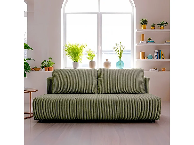 Canapé convertible 3 places en velours côtelé vert kaki - Sacha