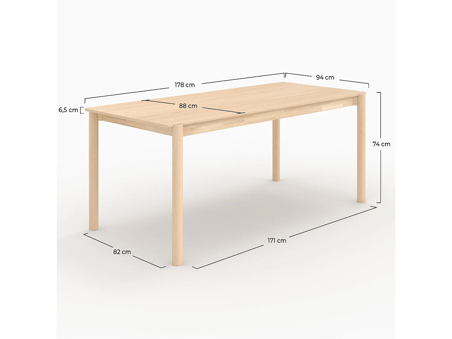 Table rectangulaire en placage frêne effet blanchi 6 places - Irène