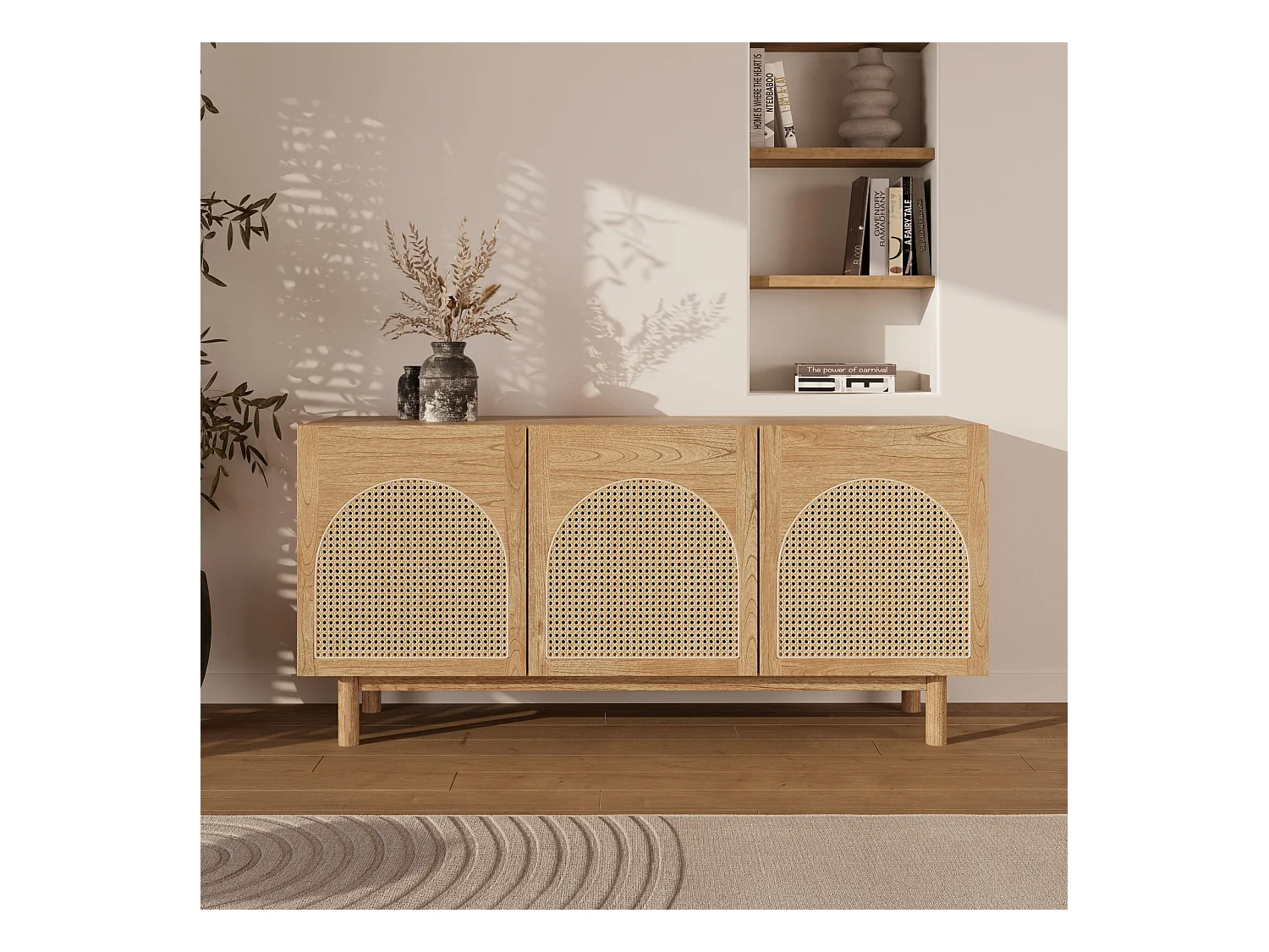 Buffet de madera maciza de mindi y ratán - Delya