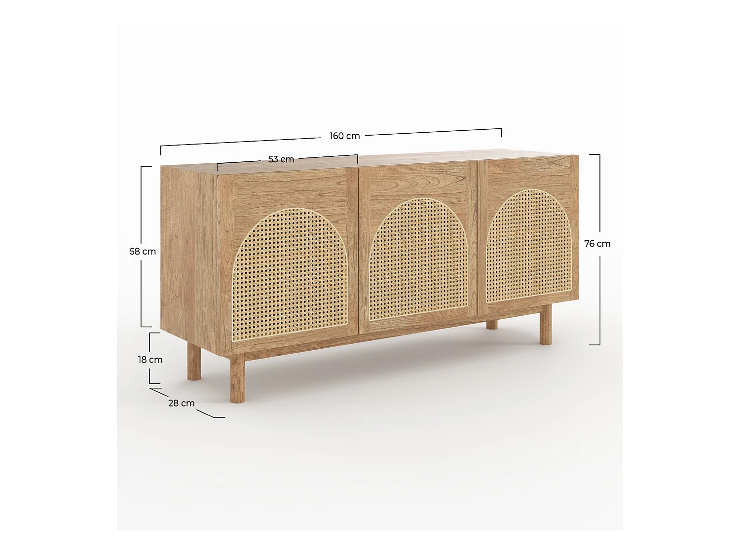 Buffet de madera maciza de mindi y ratán - Delya