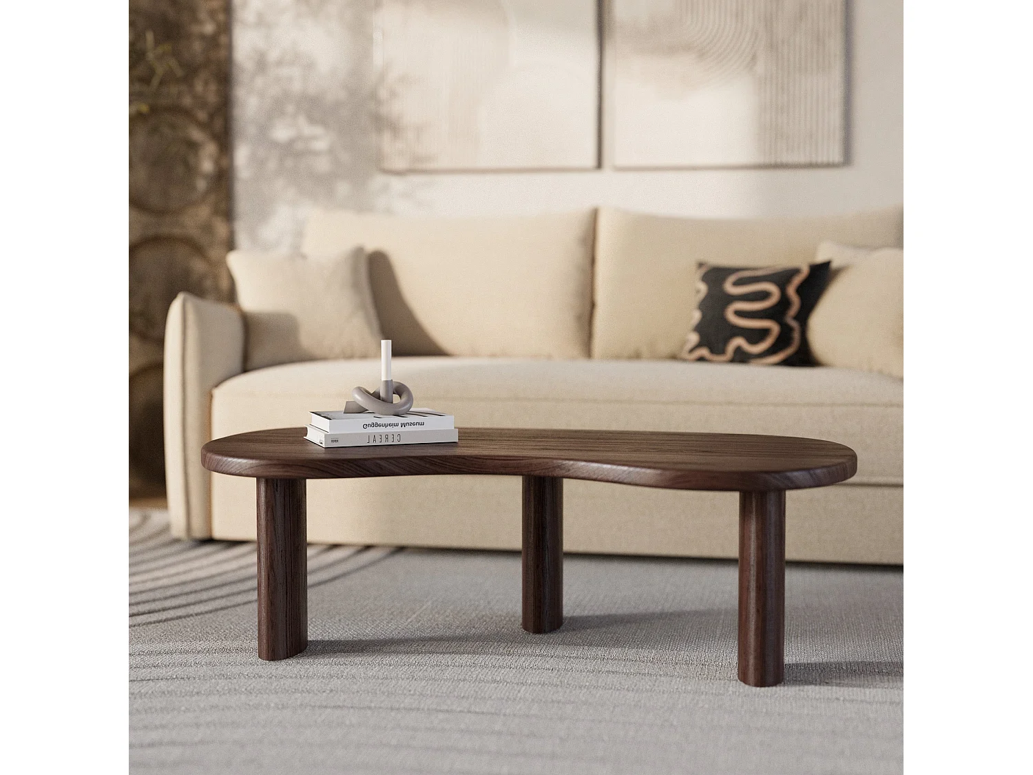 Table basse organique en bois massif de mindi foncé - Brandan