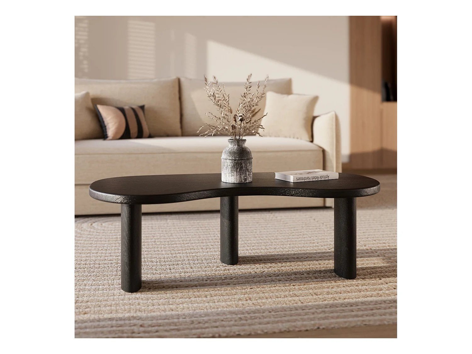 Mesa baja orgánica de madera maciza de mindi negra - Brandan