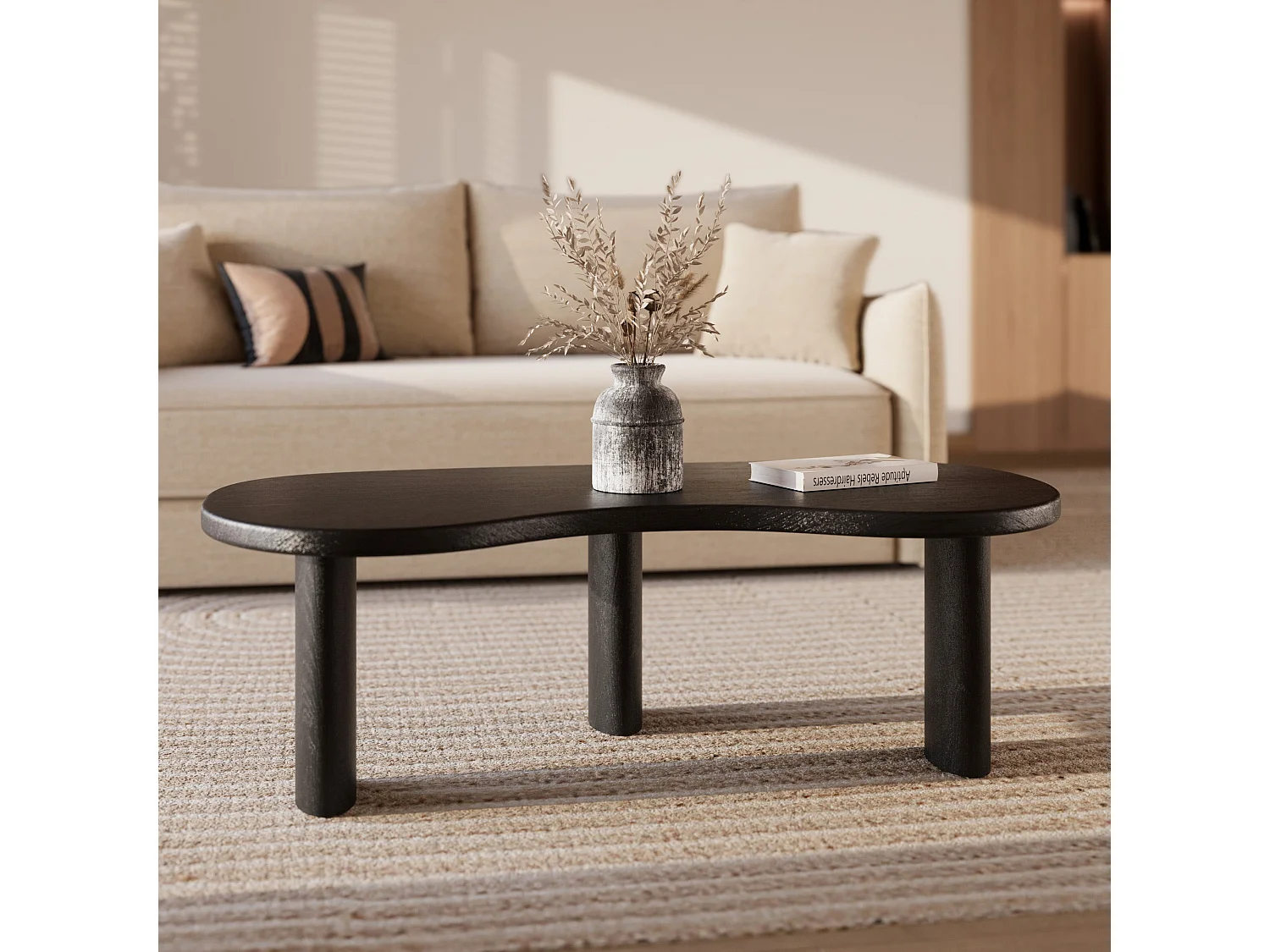 Mesa baja orgánica de madera maciza de mindi negra - Brandan