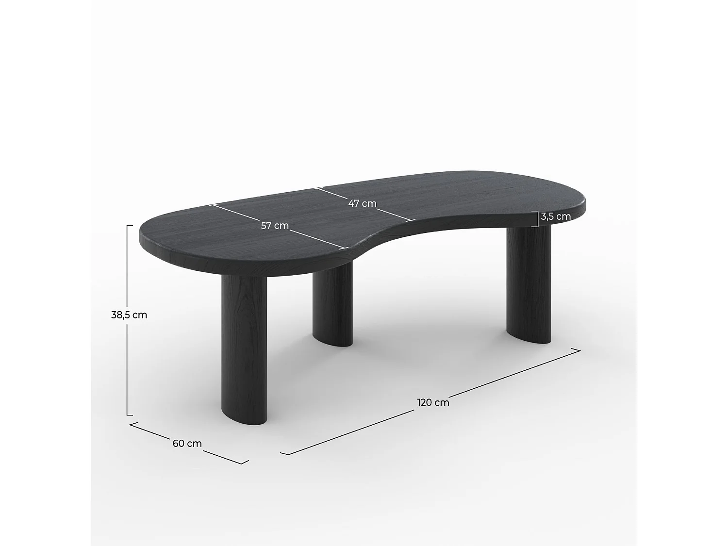 Table basse organique en bois massif de mindi noir - Brandan
