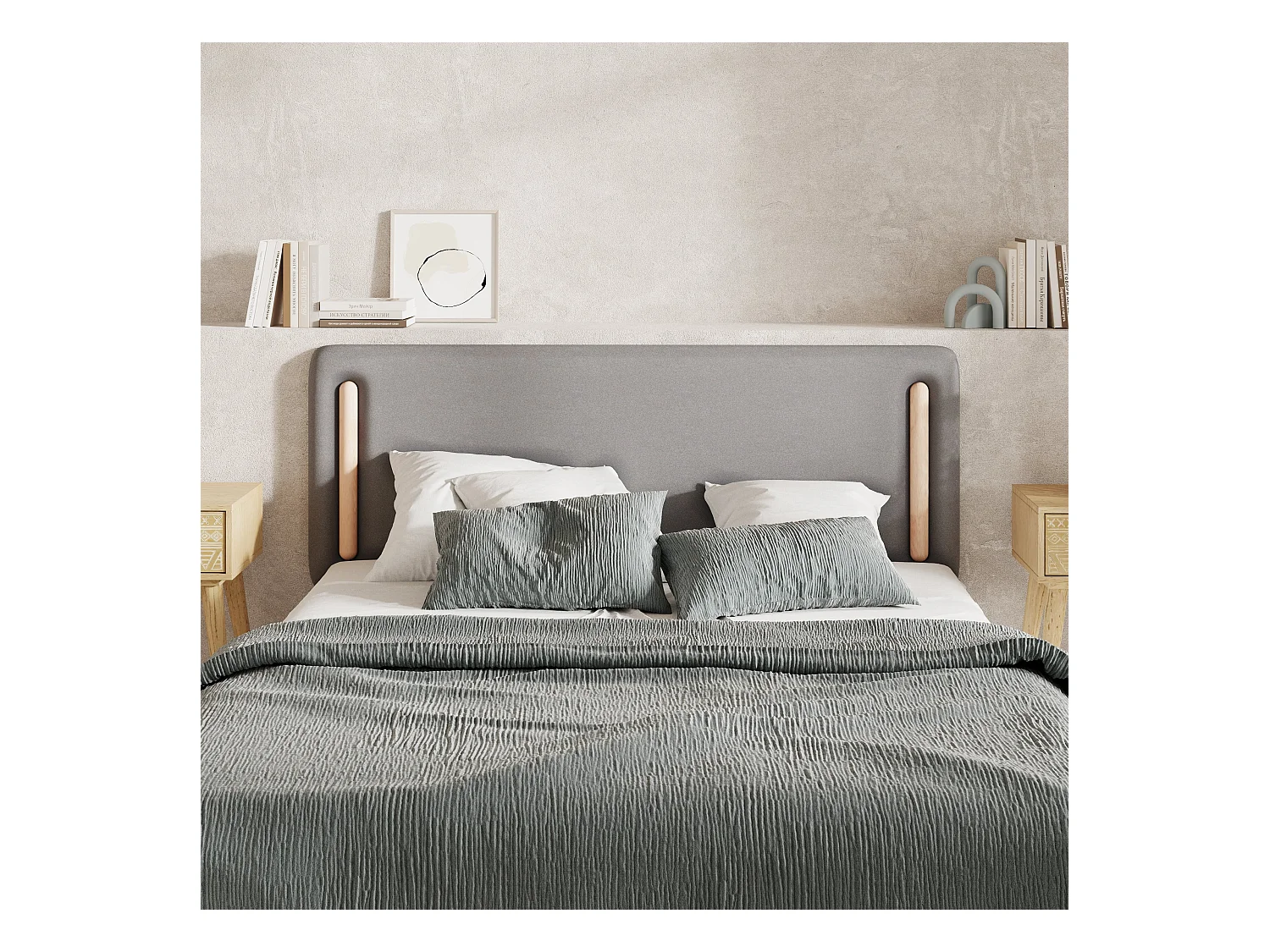 Tête de lit en tissu gris 140 cm - Katia