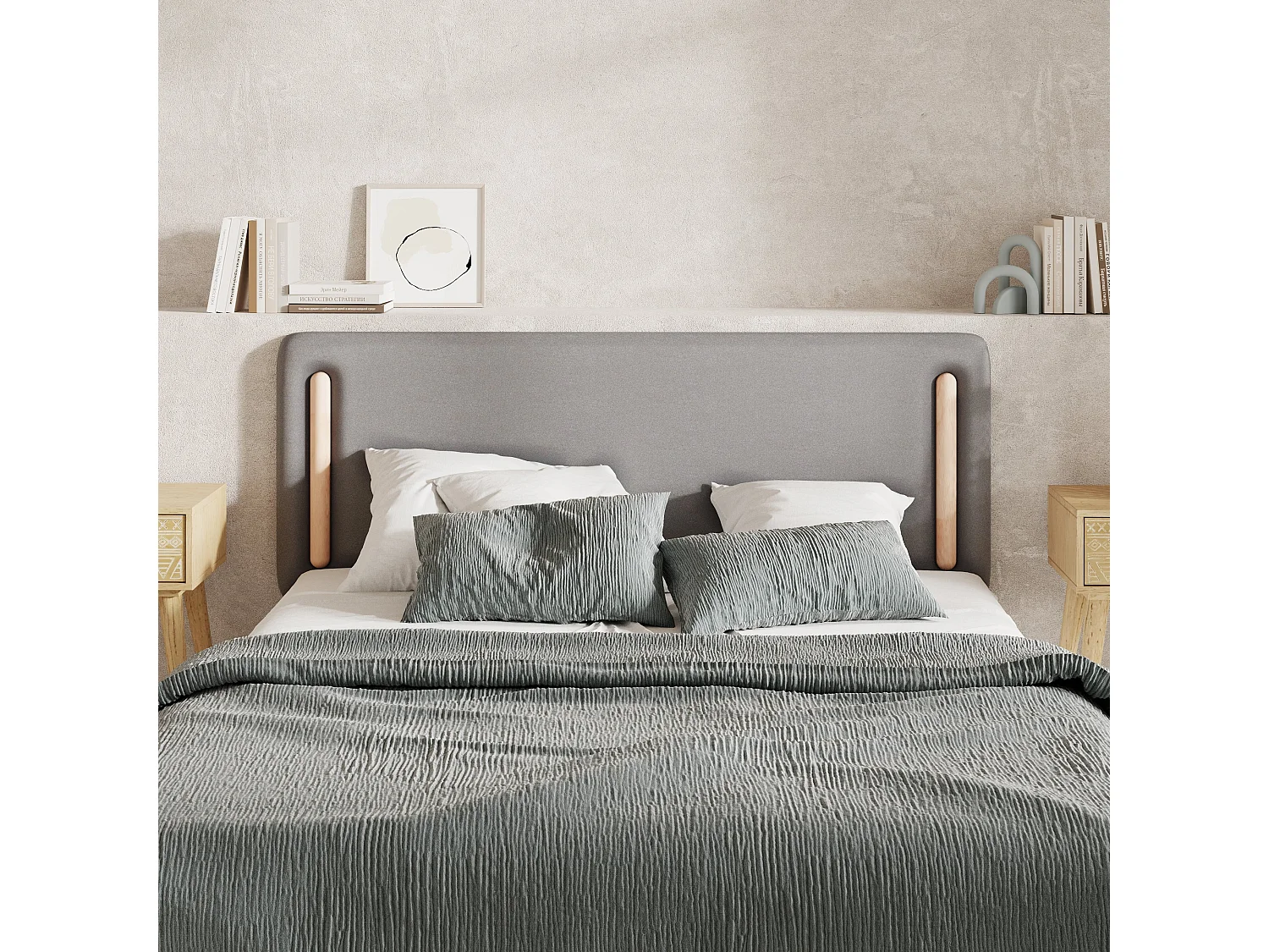 Tête de lit en tissu gris 140 cm - Katia