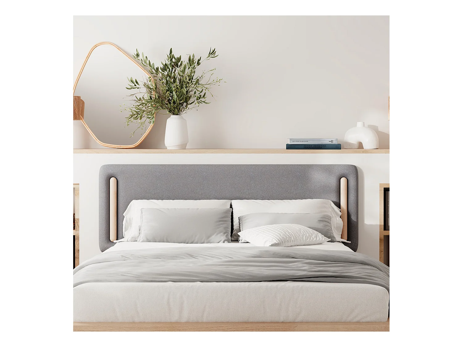 Tête de lit en tissu gris 160 cm - Katia