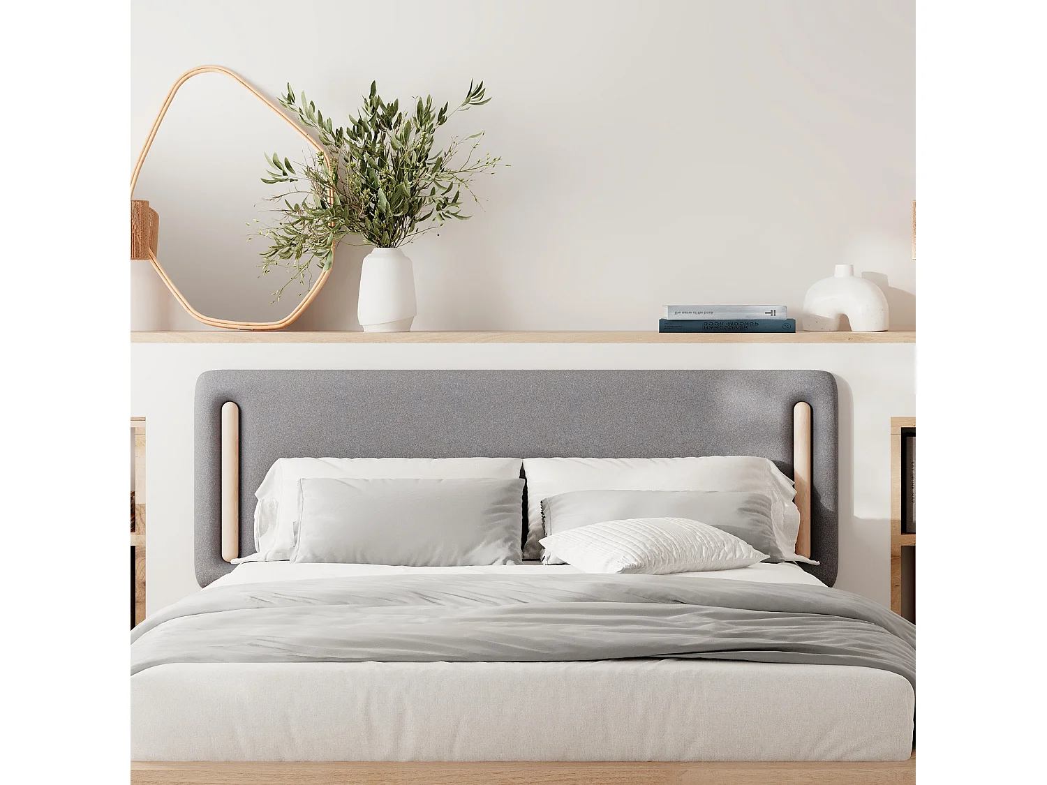 Cabecera de cama de tela gris 160 cm - Katia