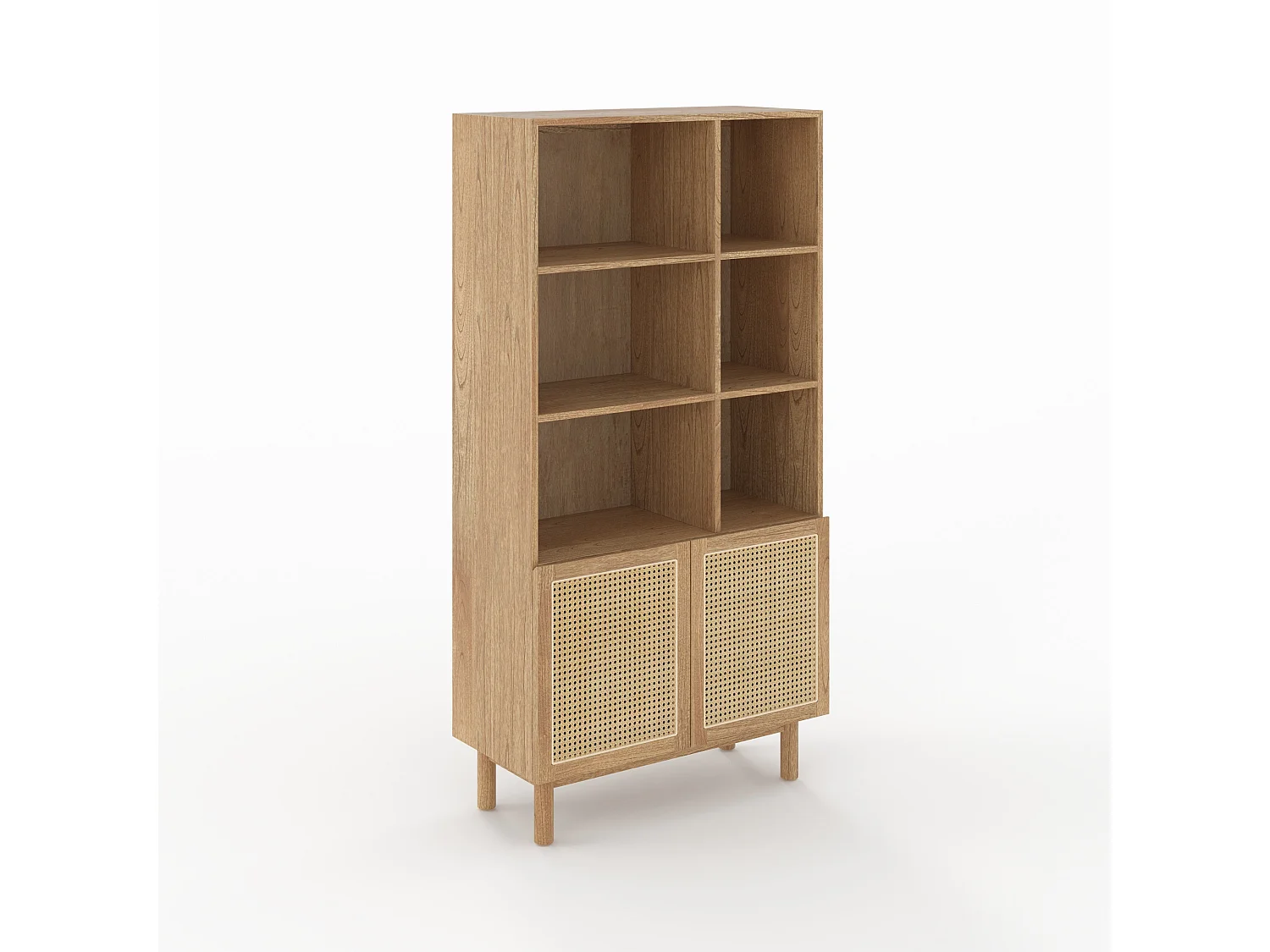 Bibliothèque en bois massif de mindi et rotin - Delya