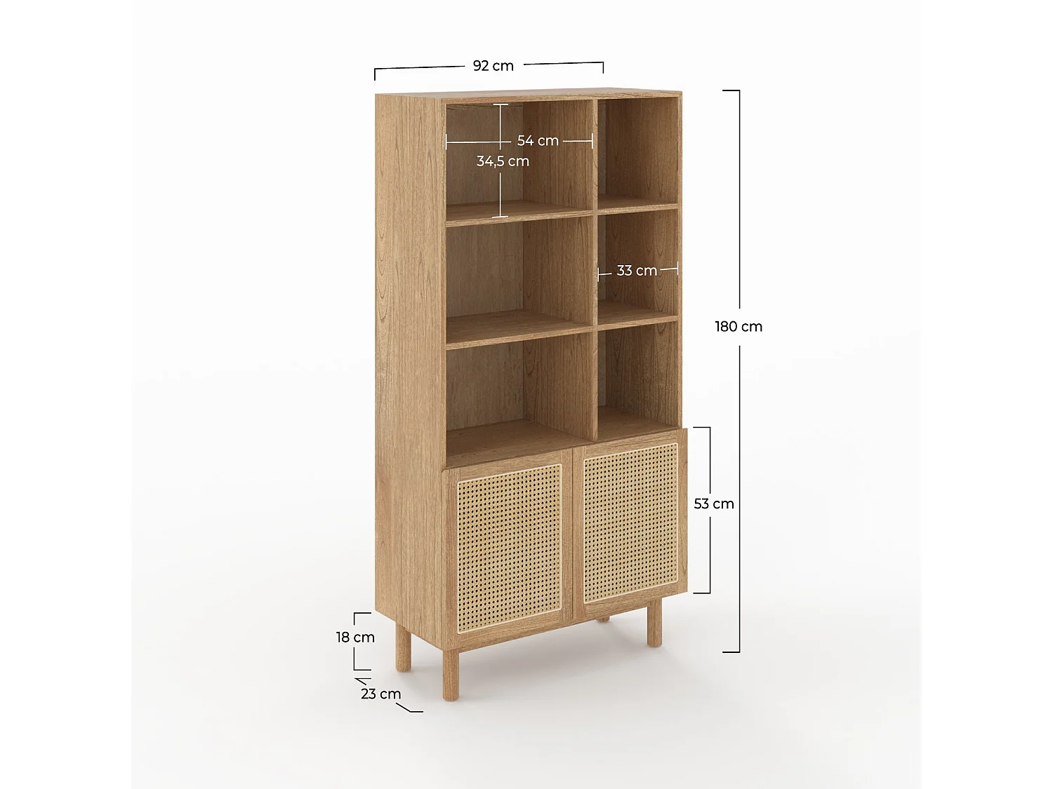 Bibliothèque en bois massif de mindi et rotin - Delya