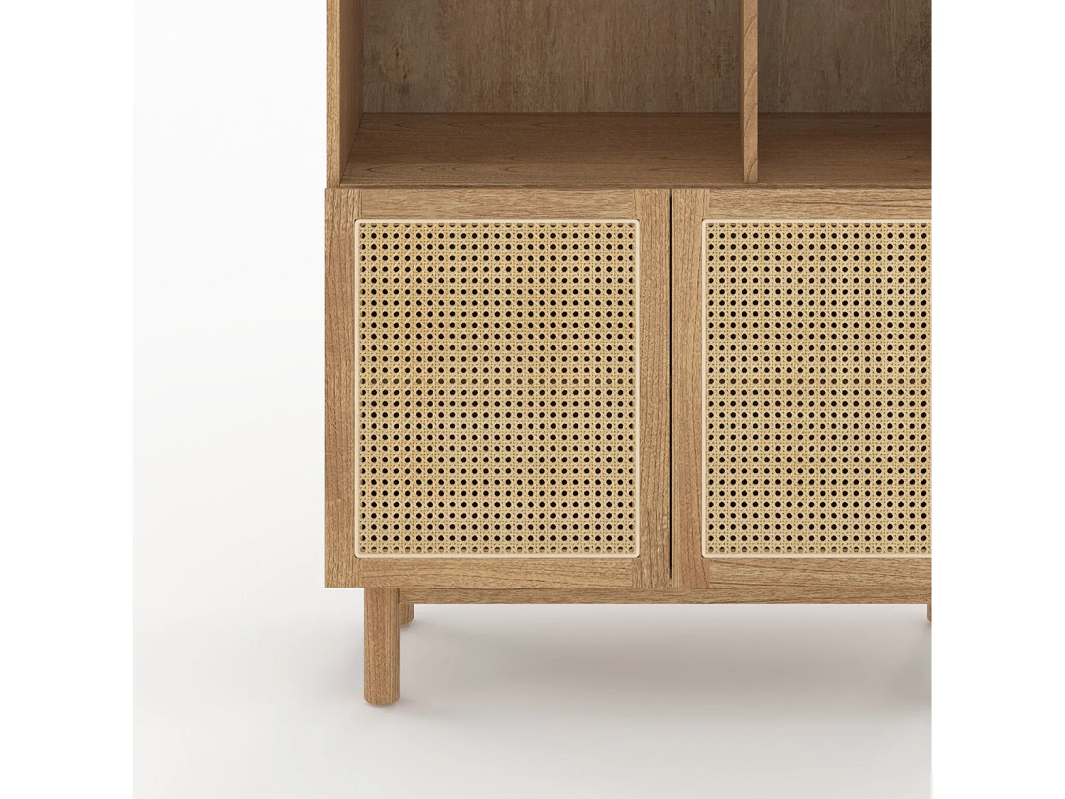 Bibliothèque en bois massif de mindi et rotin - Delya