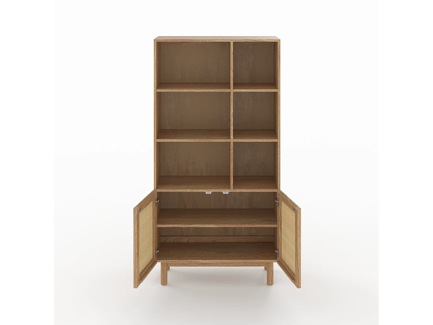 Bibliothèque en bois massif de mindi et rotin - Delya