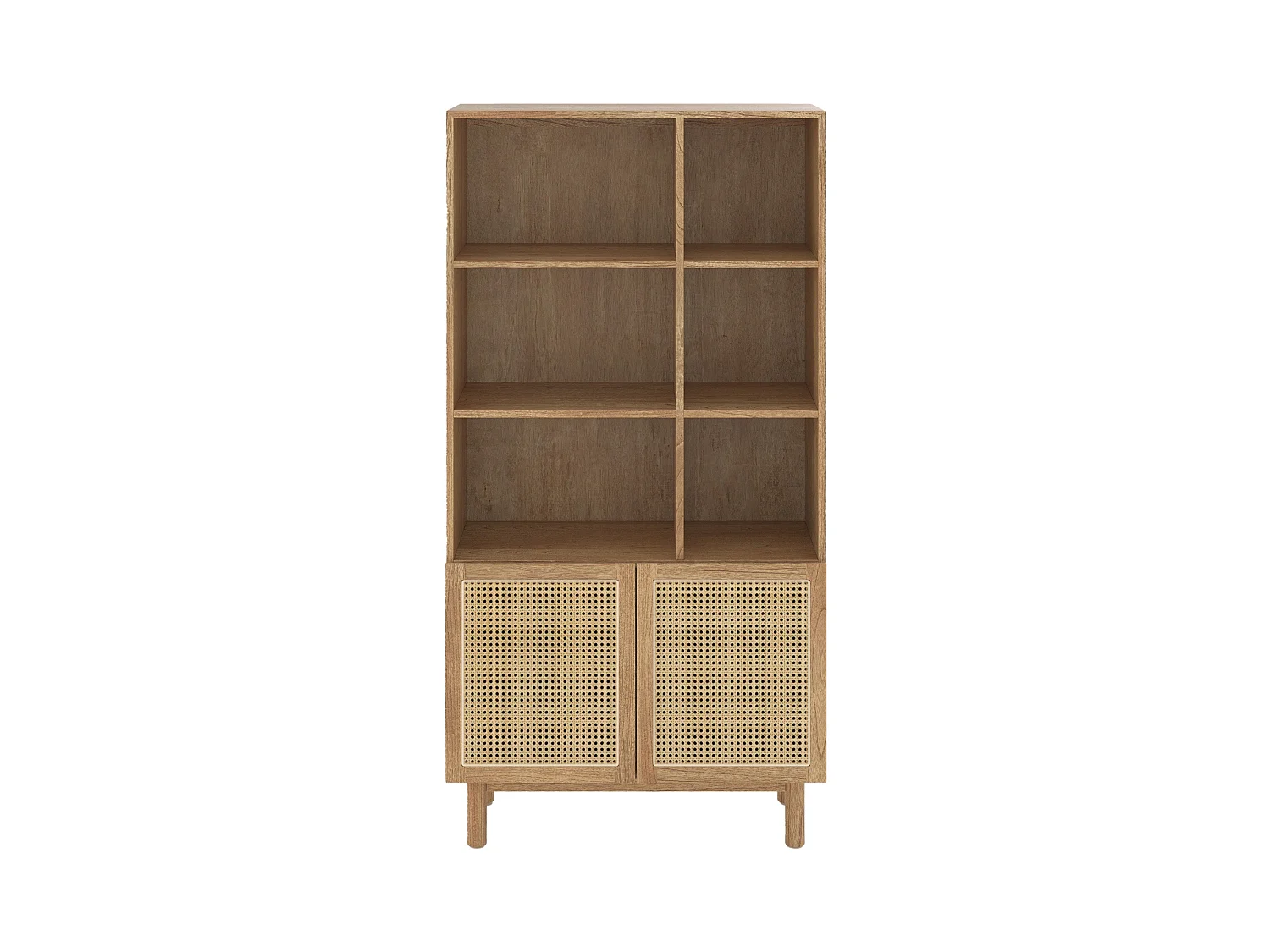 Bibliothèque en bois massif de mindi et rotin - Delya