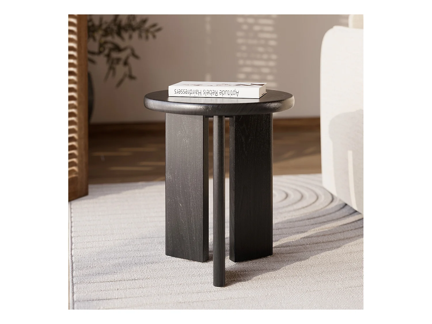 Table d'appoint ronde en bois noir D40 cm - Néa