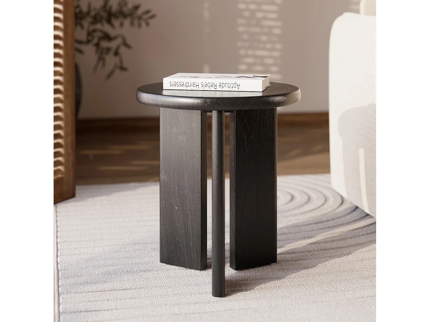 Table d'appoint ronde en bois noir D40 cm - Néa