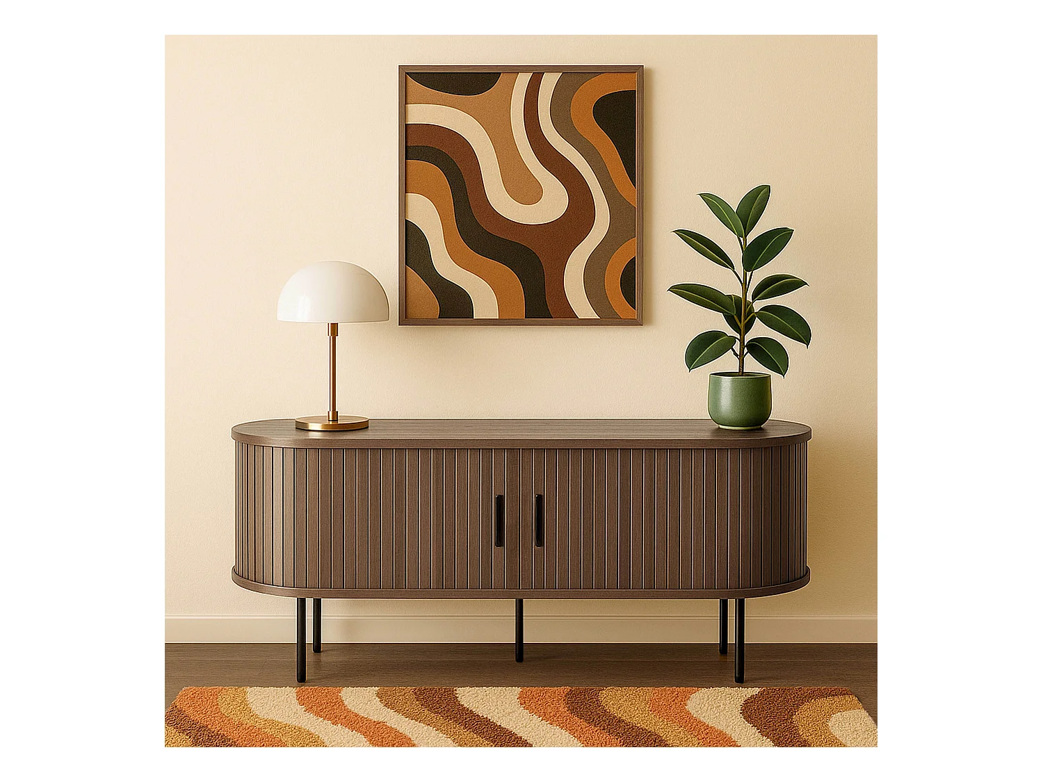 Meuble TV en mélaminé et acier 120 cm noyer