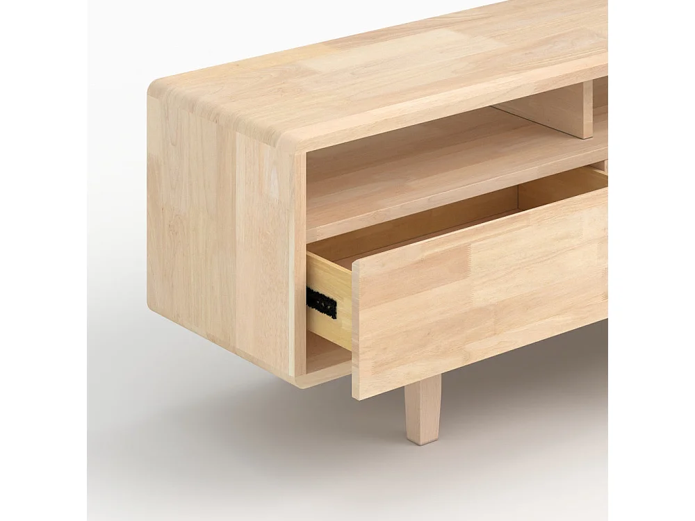 Meuble TV en bois d'hévéa massif effet blanchi - Gisèle