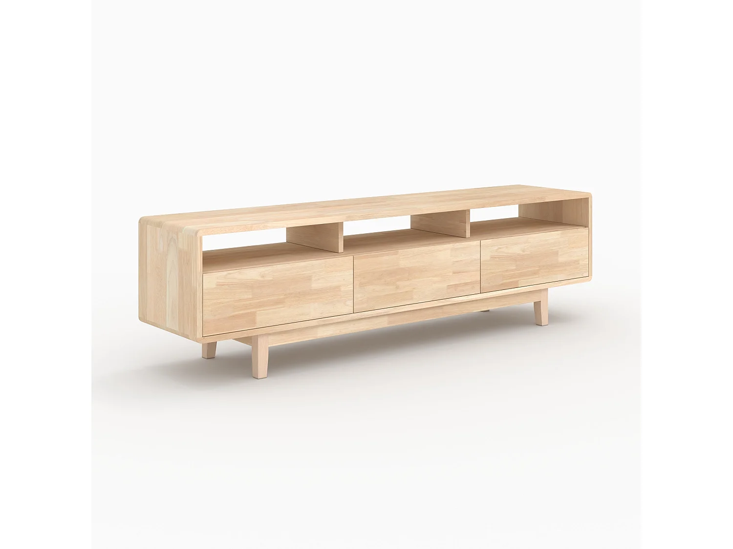 Meuble TV en bois d'hévéa massif effet blanchi - Gisèle