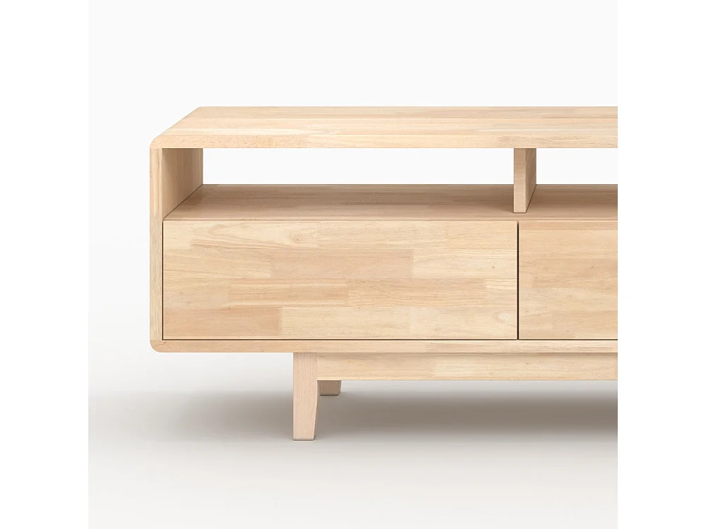 Meuble TV en bois d'hévéa massif effet blanchi - Gisèle