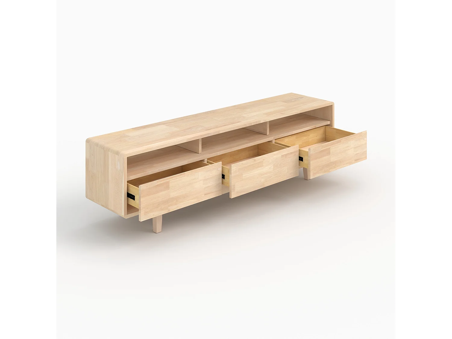 Meuble TV en bois d'hévéa massif effet blanchi - Gisèle