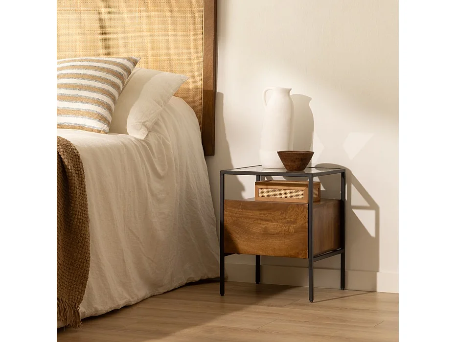 Table de chevet en bois massif Noyer Bourbon (G05) 40x50