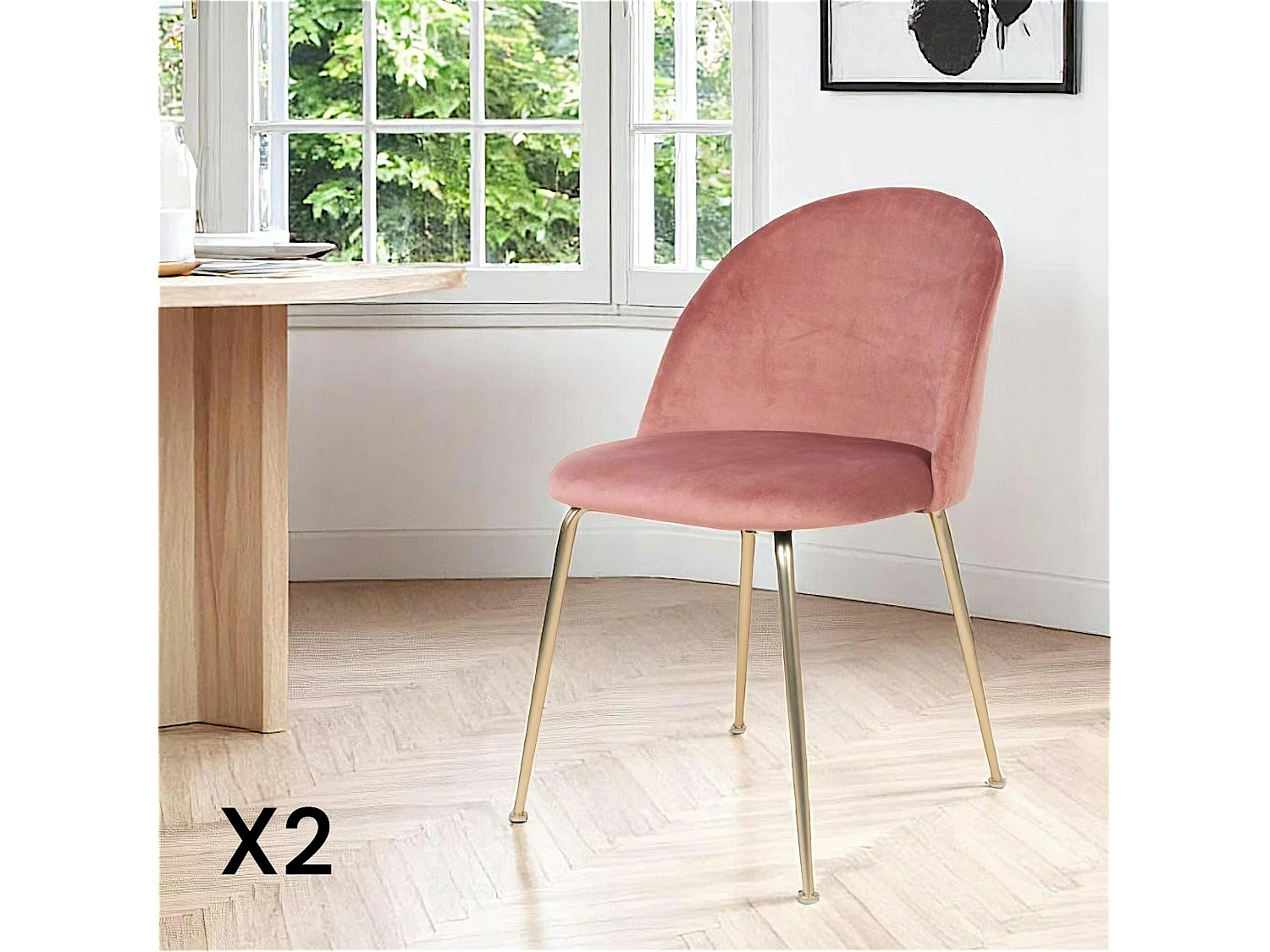 Chaise en velours rose à dossier rond (lot de 2) MONTREUX
