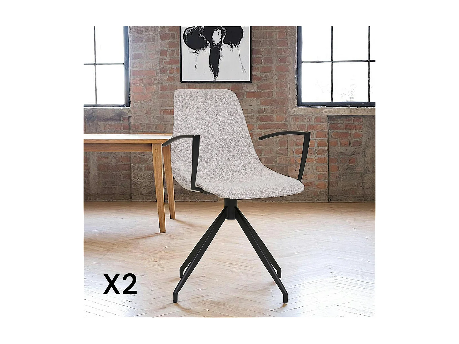 Chaise pivotante sable en tissu bouclette avec accoudoirs (lot de 2) AMSTERDAM