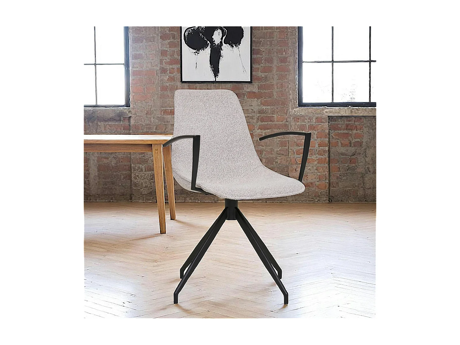 Chaise pivotante sable en tissu bouclette avec accoudoirs (lot de 2) AMSTERDAM