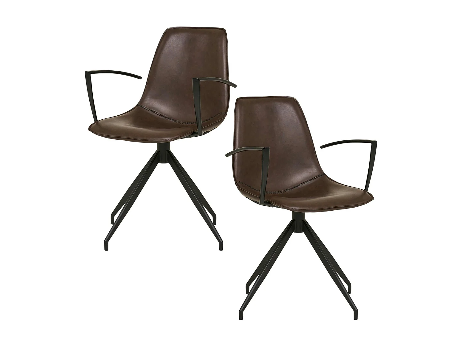 Chaise pivotante marron avec accoudoirs et motif couture (lot de 2) AMSTERDAM