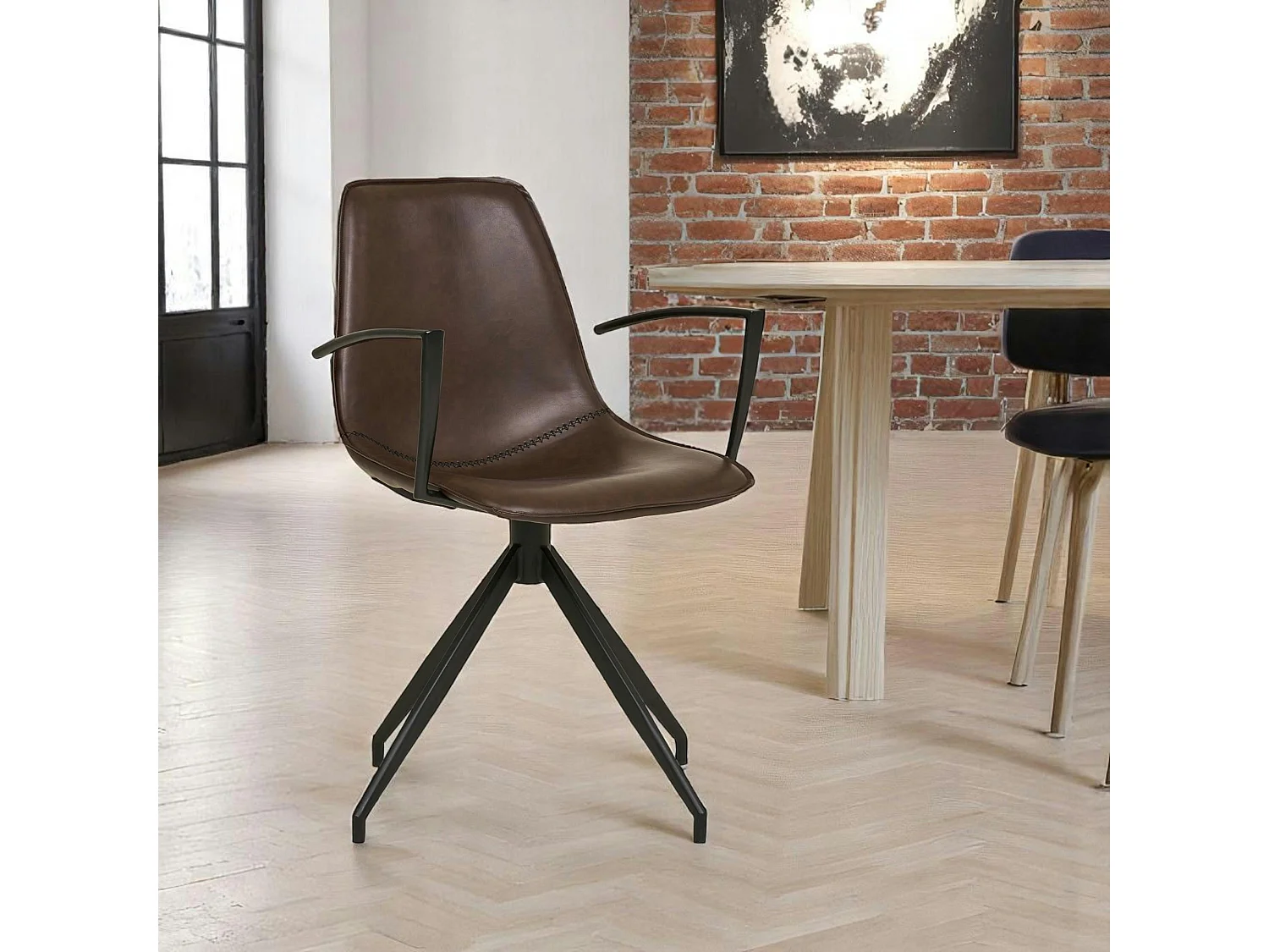 Chaise pivotante marron avec accoudoirs et motif couture (lot de 2) AMSTERDAM