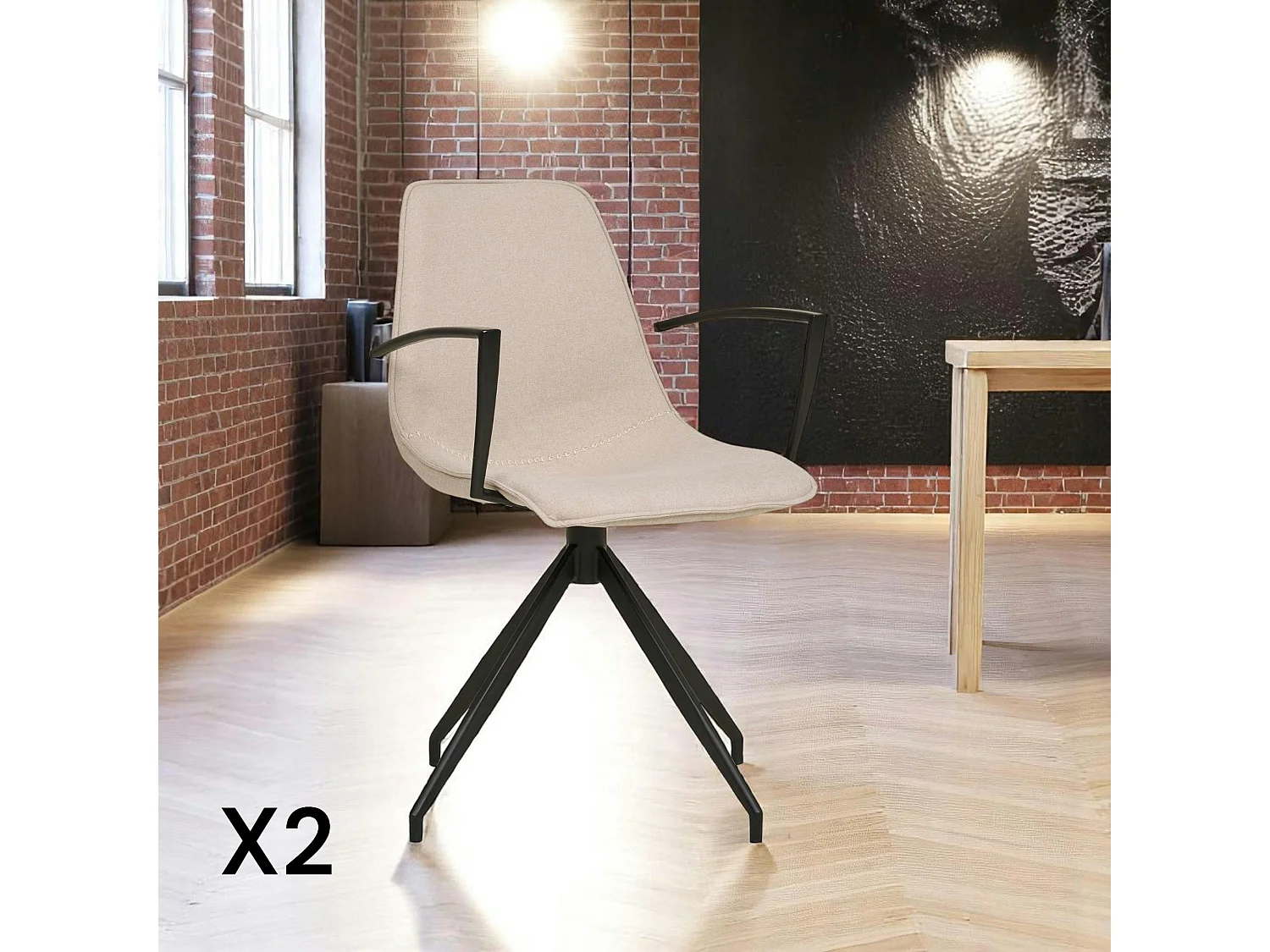 Chaise pivotante beige sable avec accoudoirs et motif couture (lot de 2) AMSTERDAM